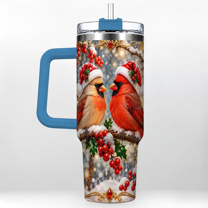 #pl[40oz|Blue] Cardinal Pair 40oz Tumbler, Christmas Bird Stainless Steel Travel Cup