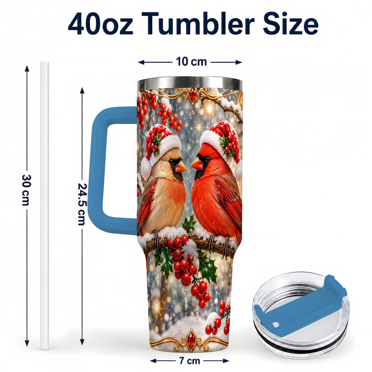 #pl[40oz|Blue] Cardinal Pair 40oz Tumbler, Christmas Bird Stainless Steel Travel Cup