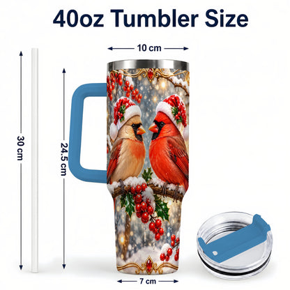 #pl[40oz|Blue] Cardinal Pair 40oz Tumbler, Christmas Bird Stainless Steel Travel Cup