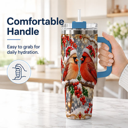#pl[40oz|Blue] Cardinal Pair 40oz Tumbler, Christmas Bird Stainless Steel Travel Cup