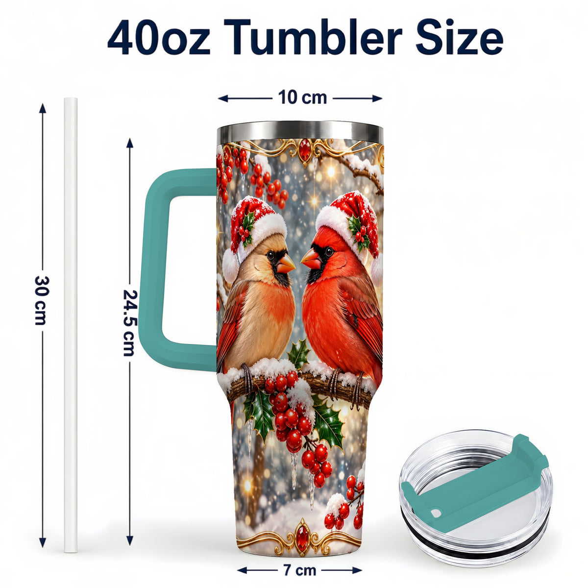 #pl[40oz|Green] Cardinal Pair 40oz Tumbler, Christmas Bird Stainless Steel Travel Cup
