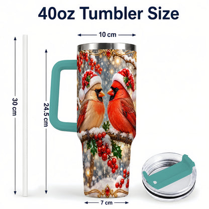 #pl[40oz|Green] Cardinal Pair 40oz Tumbler, Christmas Bird Stainless Steel Travel Cup