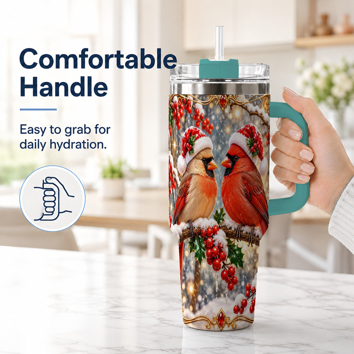 #pl[40oz|Green] Cardinal Pair 40oz Tumbler, Christmas Bird Stainless Steel Travel Cup