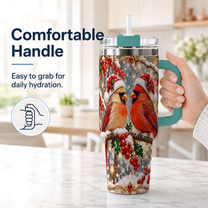 #pl[40oz|Green] Cardinal Pair 40oz Tumbler, Christmas Bird Stainless Steel Travel Cup