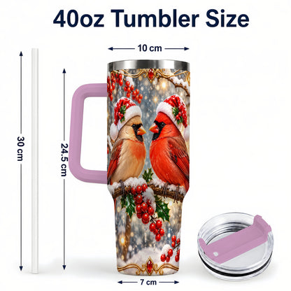 #pl[40oz|Pink] Cardinal Pair 40oz Tumbler, Christmas Bird Stainless Steel Travel Cup