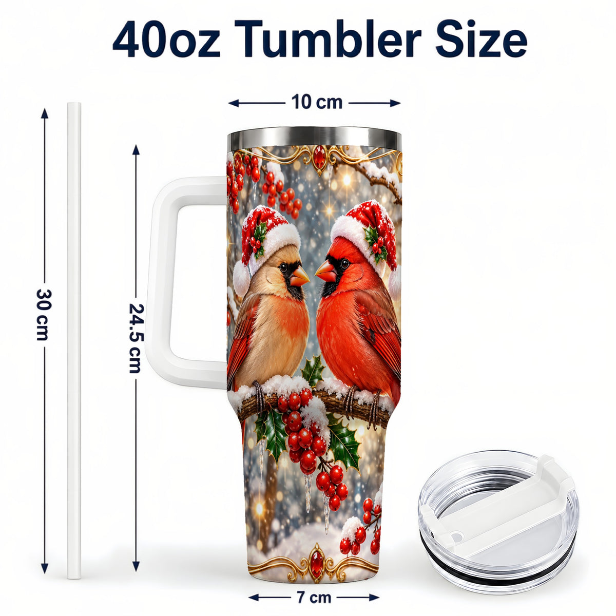 #pl[40oz|White] Cardinal Pair 40oz Tumbler, Christmas Bird Stainless Steel Travel Cup