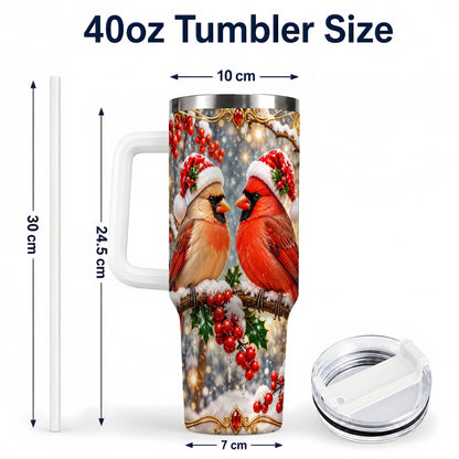 #pl[40oz|White] Cardinal Pair 40oz Tumbler, Christmas Bird Stainless Steel Travel Cup
