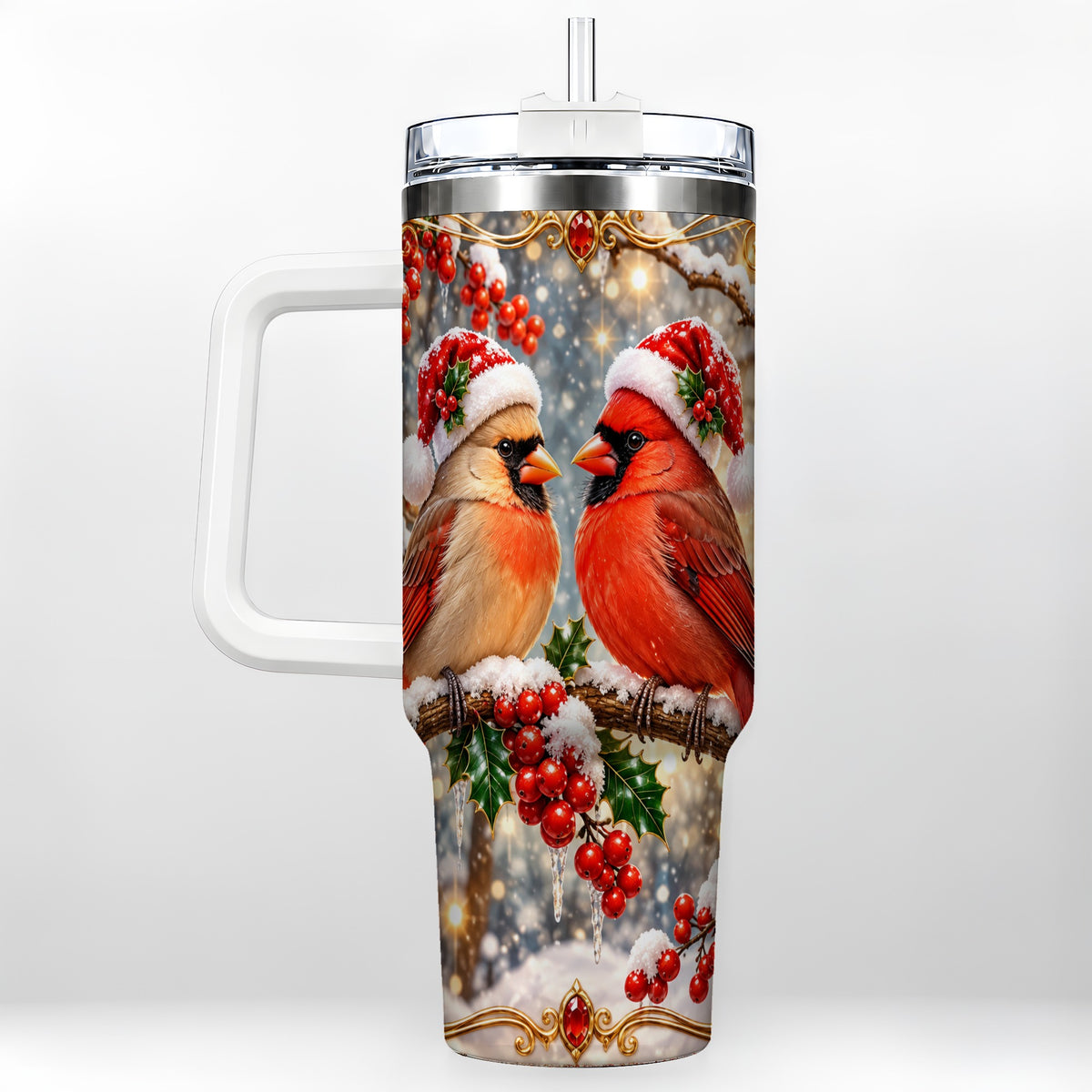 Cardinal Pair 40oz Tumbler, Christmas Bird Stainless Steel Travel Cup