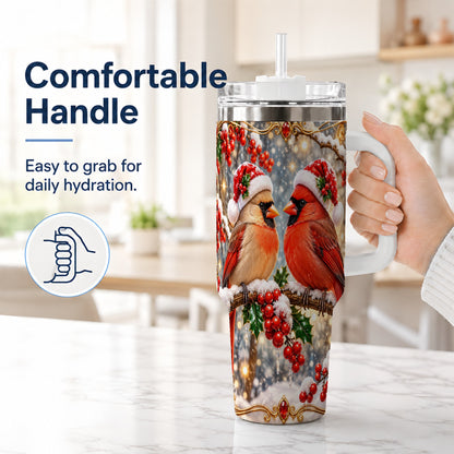 #pl[40oz|White] Cardinal Pair 40oz Tumbler, Christmas Bird Stainless Steel Travel Cup