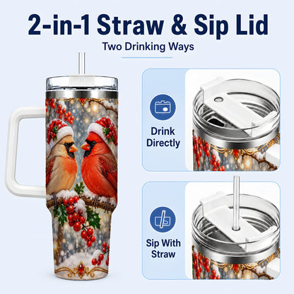 #pl[40oz|White] Cardinal Pair 40oz Tumbler, Christmas Bird Stainless Steel Travel Cup