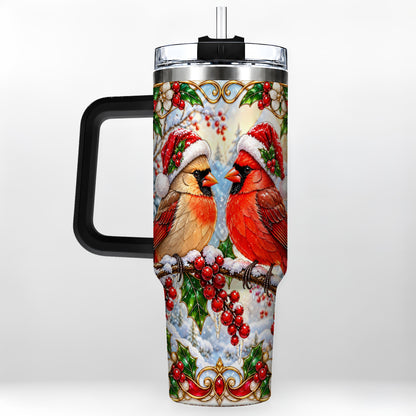#pl[40oz|Black] Christmas Cardinal 40oz Tumbler with Handle, Winter Bird Travel Cup