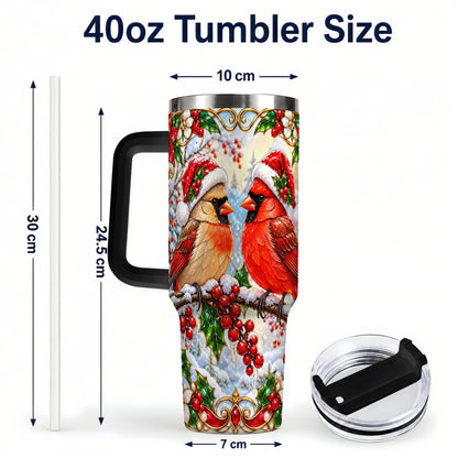 #pl[40oz|Black] Christmas Cardinal 40oz Tumbler with Handle, Winter Bird Travel Cup