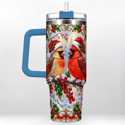 #pl[40oz|Blue] Christmas Cardinal 40oz Tumbler with Handle, Winter Bird Travel Cup