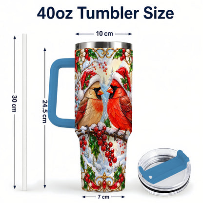 #pl[40oz|Blue] Christmas Cardinal 40oz Tumbler with Handle, Winter Bird Travel Cup