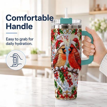 #pl[40oz|Green] Christmas Cardinal 40oz Tumbler with Handle, Winter Bird Travel Cup