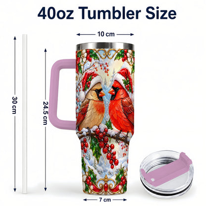 #pl[40oz|Pink] Christmas Cardinal 40oz Tumbler with Handle, Winter Bird Travel Cup