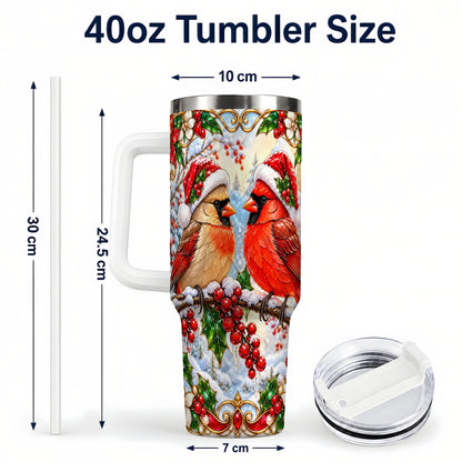 #pl[40oz|White] Christmas Cardinal 40oz Tumbler with Handle, Winter Bird Travel Cup