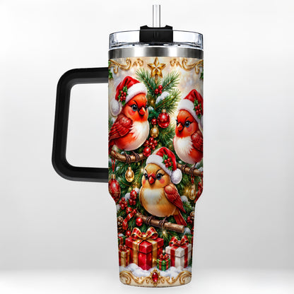 #pl[40oz|Black] Christmas Cardinal 40oz Tumbler with Handle, Holiday Bird Travel Cup