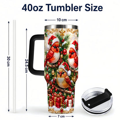 #pl[40oz|Black] Christmas Cardinal 40oz Tumbler with Handle, Holiday Bird Travel Cup