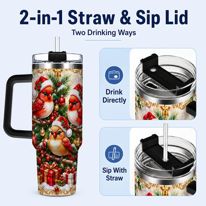 #pl[40oz|Black] Christmas Cardinal 40oz Tumbler with Handle, Holiday Bird Travel Cup