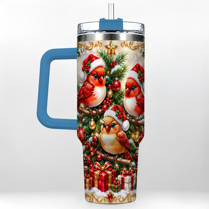 #pl[40oz|Blue] Christmas Cardinal 40oz Tumbler with Handle, Holiday Bird Travel Cup