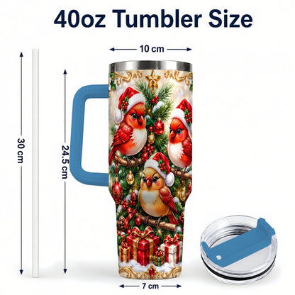 #pl[40oz|Blue] Christmas Cardinal 40oz Tumbler with Handle, Holiday Bird Travel Cup