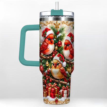 #pl[40oz|Green] Christmas Cardinal 40oz Tumbler with Handle, Holiday Bird Travel Cup