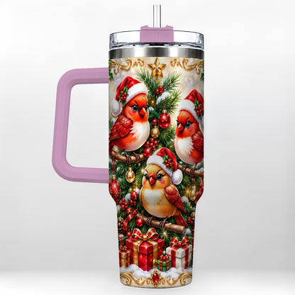 #pl[40oz|Pink] Christmas Cardinal 40oz Tumbler with Handle, Holiday Bird Travel Cup