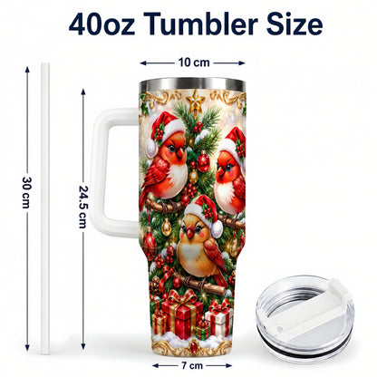 #pl[40oz|White] Christmas Cardinal 40oz Tumbler with Handle, Holiday Bird Travel Cup