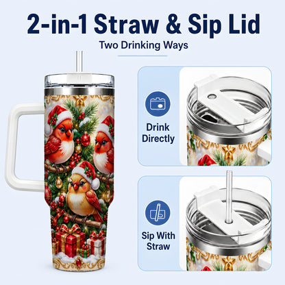 #pl[40oz|White] Christmas Cardinal 40oz Tumbler with Handle, Holiday Bird Travel Cup