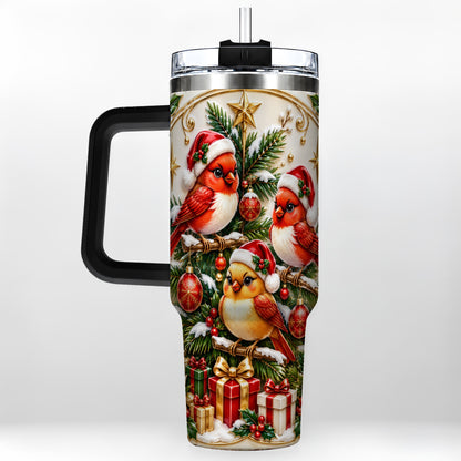 #pl[40oz|Black] Christmas Cardinal Tumbler 40oz, Holiday Bird Stainless Steel Travel Cup