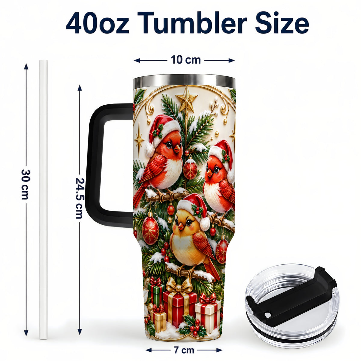 #pl[40oz|Black] Christmas Cardinal Tumbler 40oz, Holiday Bird Stainless Steel Travel Cup
