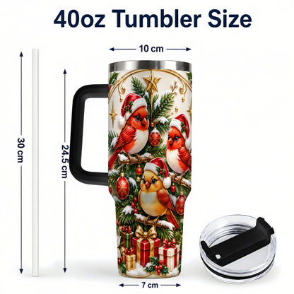 #pl[40oz|Black] Christmas Cardinal Tumbler 40oz, Holiday Bird Stainless Steel Travel Cup