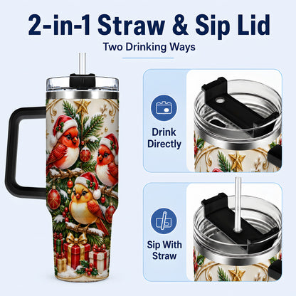 #pl[40oz|Black] Christmas Cardinal Tumbler 40oz, Holiday Bird Stainless Steel Travel Cup
