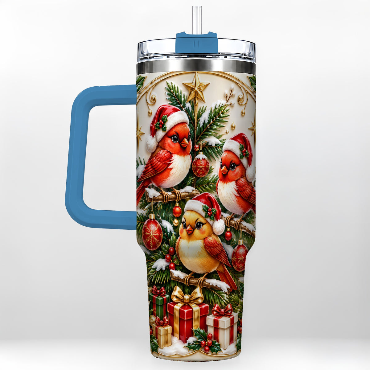 #pl[40oz|Blue] Christmas Cardinal Tumbler 40oz, Holiday Bird Stainless Steel Travel Cup
