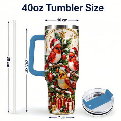 #pl[40oz|Blue] Christmas Cardinal Tumbler 40oz, Holiday Bird Stainless Steel Travel Cup