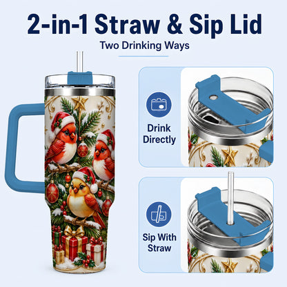 #pl[40oz|Blue] Christmas Cardinal Tumbler 40oz, Holiday Bird Stainless Steel Travel Cup
