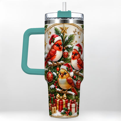 #pl[40oz|Green] Christmas Cardinal Tumbler 40oz, Holiday Bird Stainless Steel Travel Cup