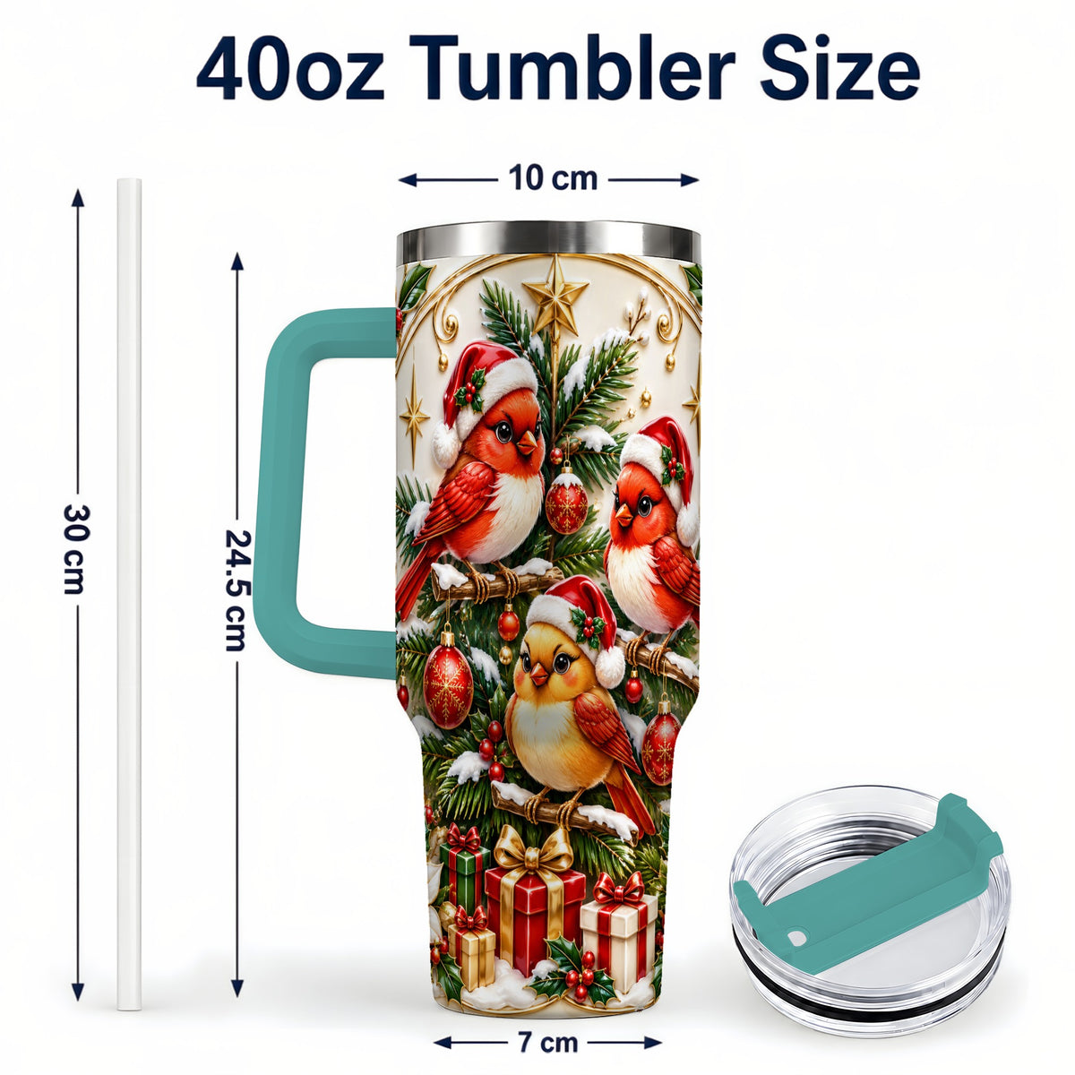 #pl[40oz|Green] Christmas Cardinal Tumbler 40oz, Holiday Bird Stainless Steel Travel Cup