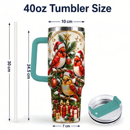 #pl[40oz|Green] Christmas Cardinal Tumbler 40oz, Holiday Bird Stainless Steel Travel Cup