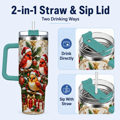#pl[40oz|Green] Christmas Cardinal Tumbler 40oz, Holiday Bird Stainless Steel Travel Cup