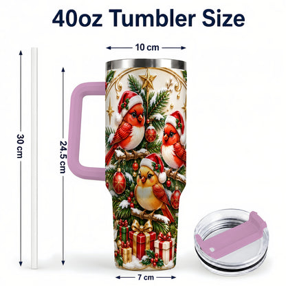 #pl[40oz|Pink] Christmas Cardinal Tumbler 40oz, Holiday Bird Stainless Steel Travel Cup