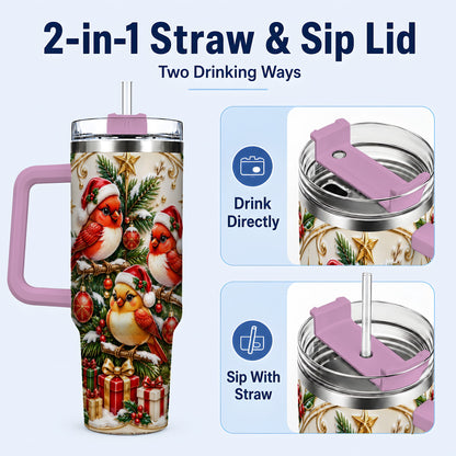 #pl[40oz|Pink] Christmas Cardinal Tumbler 40oz, Holiday Bird Stainless Steel Travel Cup