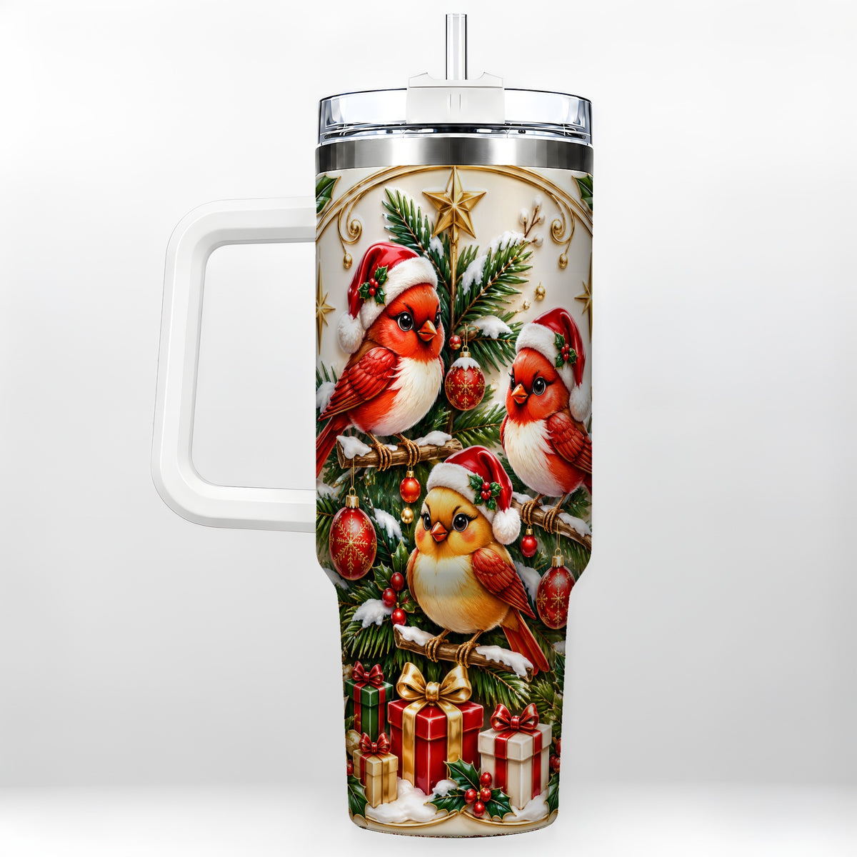 Christmas Cardinal Tumbler 40oz, Holiday Bird Stainless Steel Travel Cup