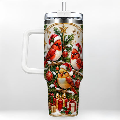 Christmas Cardinal Tumbler 40oz, Holiday Bird Stainless Steel Travel Cup