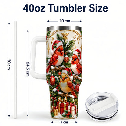 #pl[40oz|White] Christmas Cardinal Tumbler 40oz, Holiday Bird Stainless Steel Travel Cup