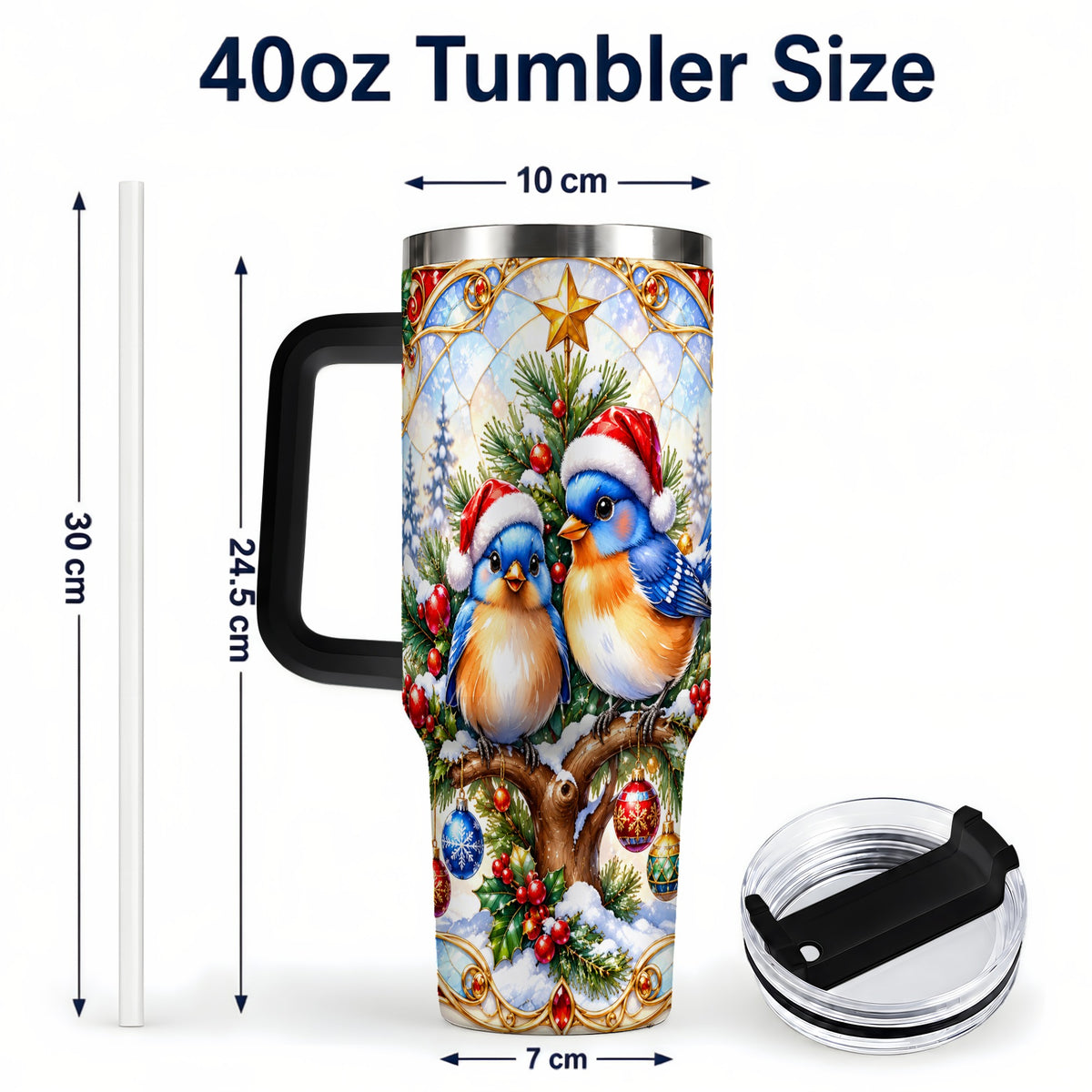 #pl[40oz|Black] Christmas Bluebird Tumbler 40oz, Winter Bird Stainless Steel Travel Cup