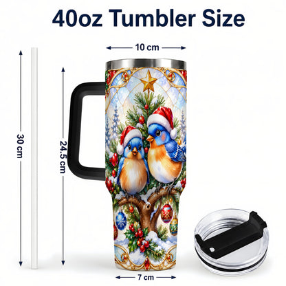 #pl[40oz|Black] Christmas Bluebird Tumbler 40oz, Winter Bird Stainless Steel Travel Cup