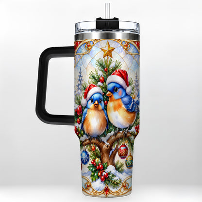 #pl[40oz|Black] Christmas Bluebird Tumbler 40oz, Winter Bird Stainless Steel Travel Cup