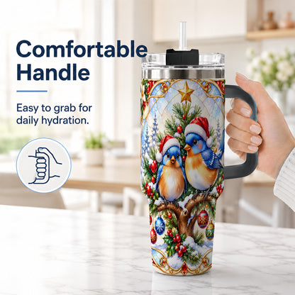 #pl[40oz|Black] Christmas Bluebird Tumbler 40oz, Winter Bird Stainless Steel Travel Cup